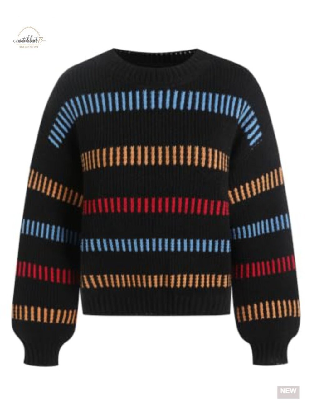 ZAFUL Women's Striped Chunky Knit Sweater Crew Neck Oversized Pullover Top